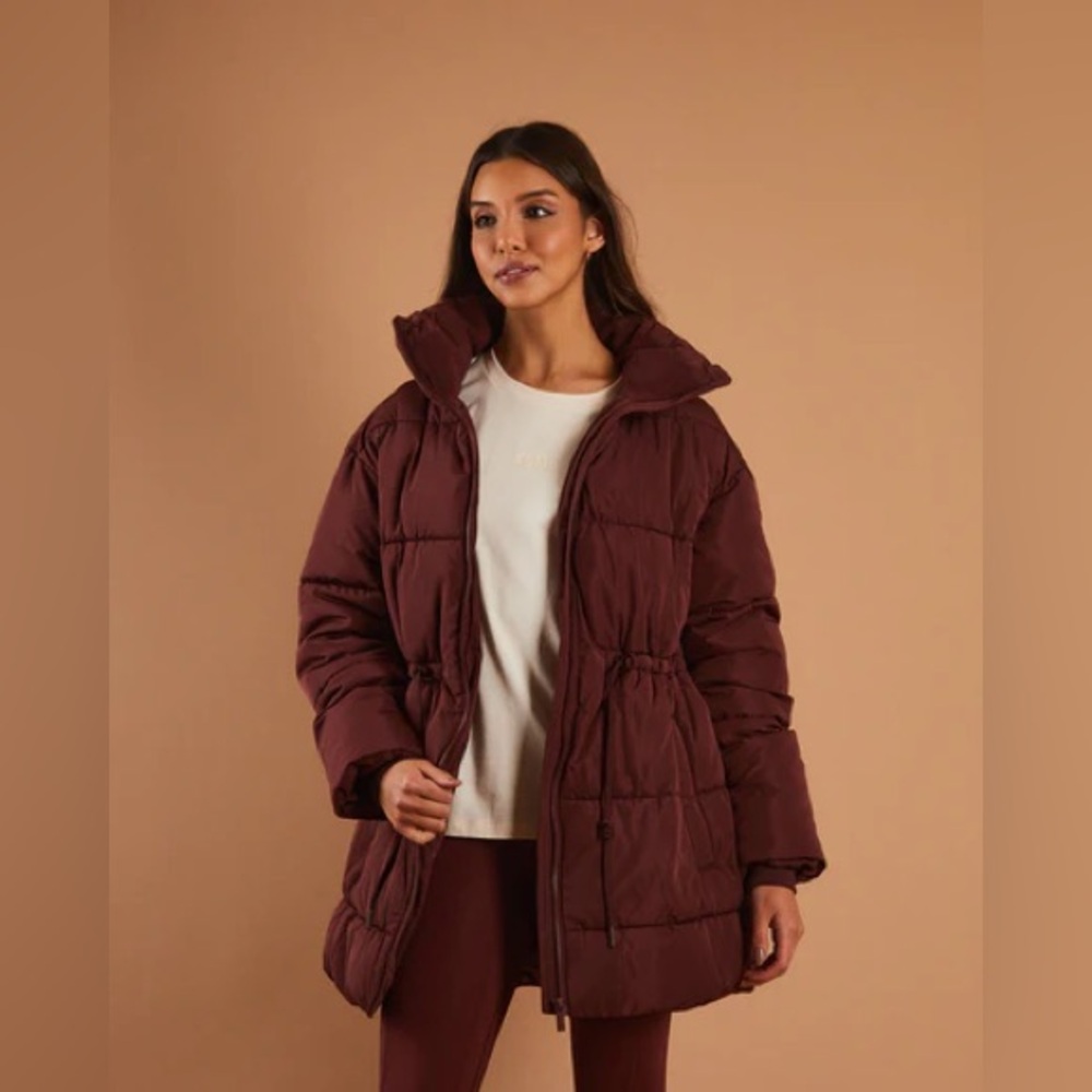 American Eagle Outfitters Maroon Puffer Jacket Suede Texture